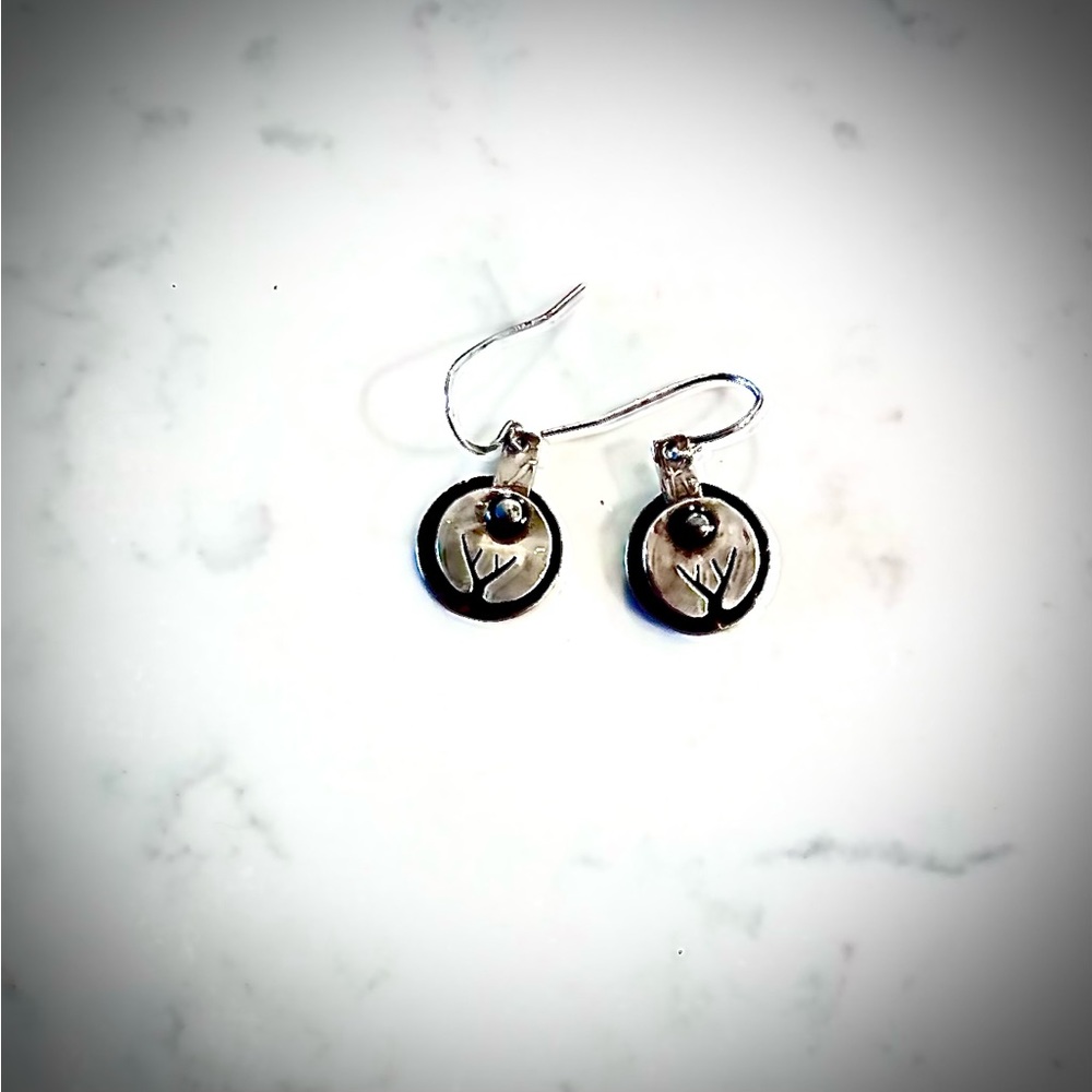 Artisan made silver & metal tree earrings